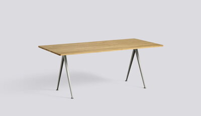 Stůl Pyramid table 02 / Beeige Powder Coated Steel / CLEAR LACQUERED SOLID OAK L190 X W85 X H74
