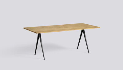 Stůl Pyramid table 02 / Black Powder Coated Steel / CLEAR LACQUERED SOLID OAK L190 X W85 X H74