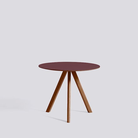 Jídelní stůl CPH 20 round / walnut water-based lacquered solid walnut / burgundy linoleum Ø90 X H74