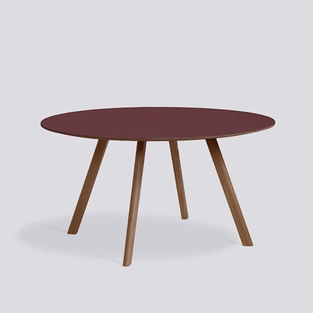 Jídelní stůl CPH 25 round / walnut water-based lacquered walnut / burgundy linoleum Ø140 X H74