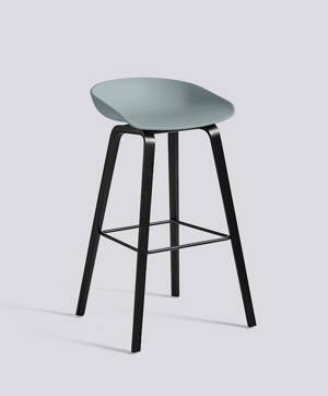Barová židle About a Stool AAS 32 Black Stained Oak veneer - Dusty Blue seat