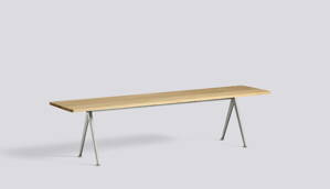 Lavice Pyramid Bench 12 / Beige Powder Coated Steel / Clear Lacquered Solid Oak / 190 x 40 x 46 cm