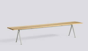 Lavice Pyramid Bench 12 / Beige Powder Coated Steel / Clear Lacquered Solid Oak / 250 x 40 x 46 cm
