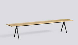 Lavice Pyramid Bench 12 / Black Powder Coated Steel / Clear Lacquered Solid Oak / 250 x 40 x 46 cm