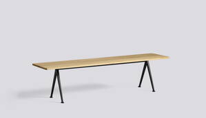 Lavice Pyramid Bench 12 / Black Powder Coated Steel / Clear Lacquered Solid Oak / 190 x 40 x 46 cm
