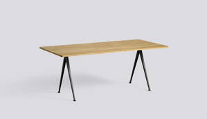 Stůl Pyramid table 02 / Black Powder Coated Steel / CLEAR LACQUERED SOLID OAK L190 X W85 X H74