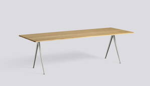 Stůl Pyramid table 02 / Beige Powder Coated Steel / CLEAR LACQUERED SOLID OAK L250 X W85 X H74